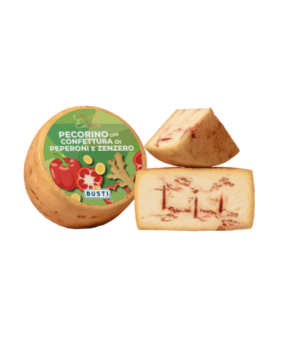 1 - BUSTI Pecorino mit Paprika-Ingwer-Konfitüre 2,5 kg - RLZ 3 Monate - 2 Monate gereift