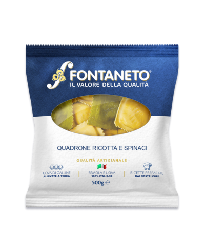 2 - FONTANETO Ravioli Quadrone ricotta and spinach filling 4 x (21~ x 23 g  500 g)2 kg EXP 3 weeks - 5/6 min. cooking time